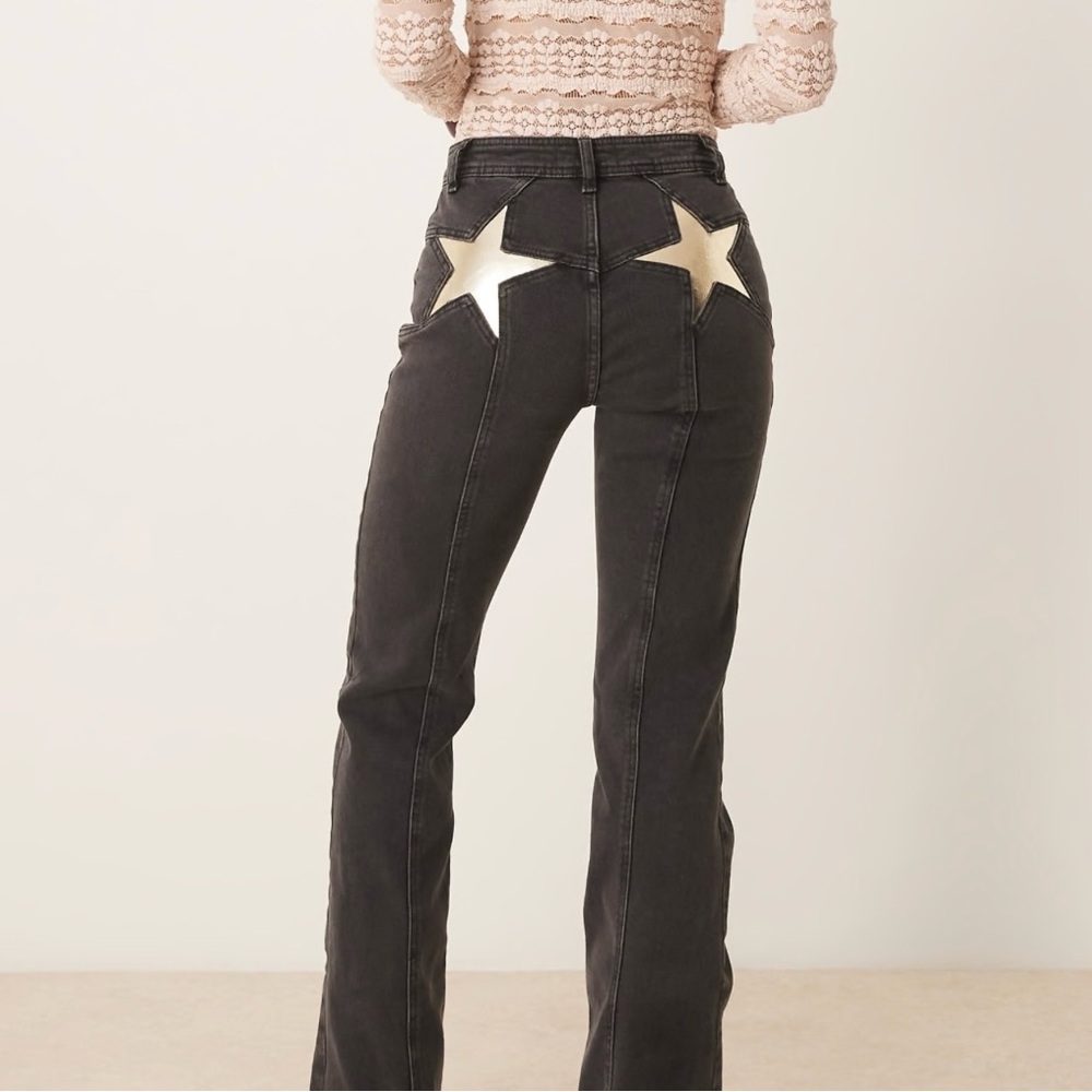 Free People Firecracker flared Jeans Graphite star pockets sz25